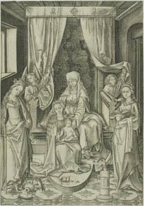 Madonna ja Pyhä Anna, Pyhä Katariina ja Pyhä Barbara. tekijältä Israhel van Meckenem the younger