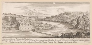 Näkymä Lyoniin Saônen mutkassa Veue de Lyon quand on y descend par la Saone (otsikko esineessä)