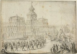 Uskonnollinen kulkue Schloss Mirabellissa, Salzburgissa tekijältä Israël Silvestre the Younger