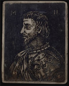 Partaisen miehen rintakuva, jossa koristeellinen rintalevy vasemmalle tekijältä Italian 16th Century