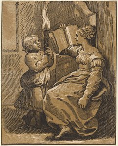 Sibyl Reading tekijältä Italian 16th Century, after Ugo da Carpi, after Raphael