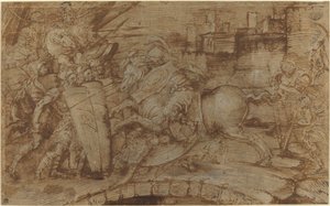 Horatius Cocles puolustamassa Roomaa tekijältä Italian 16th Century or Master of the Victoria and Albert Diableries
