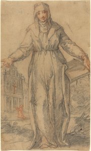Naispuolinen pyhimys (Assisilainen pyhä Clara vai pyhä Katariina Siena?) tekijältä Italian 17th Century