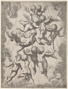 Enkeliryhmä kunniassa tekijältä Italian 17th Century, after Guido Reni, after Luca Cambiaso