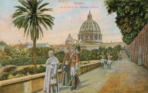 Paavi Pius X Vatikaanin puutarhoissa, Roomassa. Postikortti lähetetty 1913. tekijältä Italian Photographer