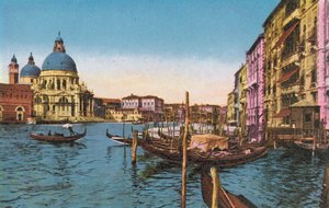 Venetsia/Venetsia: Grand Canal, Salute-kirkko ja Pyhän Markuksen lautta (värillinen kuva). tekijältä Italian Photographer
