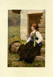 Perinnepukuinen nainen, jonka vieressä on suuri kori maassa, Sabbia, Piemonte, valokuvaaja V M M tekijältä Italian Photographer