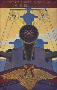 Saksalainen taistelulaiva hämähäkinseittien peitossa (värilitografia). tekijältä Italian School