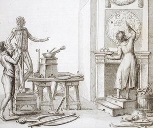 Kuvanveistäjän studio, n. 1800 (kaiverrus) tekijältä Italian School