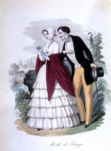 Galante kohtaus: tyylikäs pari muodikasta pariisilaista. 1848 (kaiverrus) tekijältä Italian School