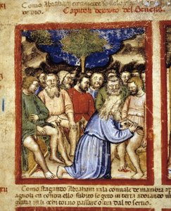Abraham ympärileikkaa juutalaisia, esimerkki "Padovan koodeksista" 1390-1400 tekijältä Italian School