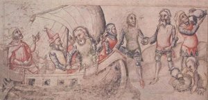 Lisää 15477 fol.2v Jason lähtee matkalleen Guido de Columnisin (vellum) teoksesta Liber de Casu et Ruina Trojae tekijältä Italian School