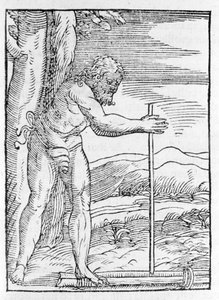 Intiaani Tainos sytytti tulen hieromalla kahta puupalaa. Giovanni Battista Ramusio (1485-1557) kaiverrus "Navigationista ja Viaggista" III, Venetsia 1565. tekijältä Italian School