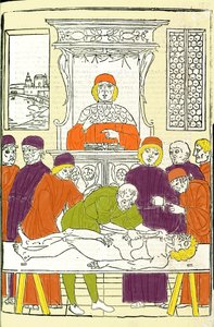 Anatominen dissektio. Gerolamo Cardanon (Cardano) (Cardanus Hieronymus), Firenze, kaiverrus lääketieteen kohteesta tekijältä Italian School