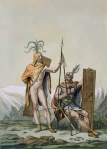 Taisteluihin pukeutuneita muinaisia kelttiläisiä sotureita, n. 1800-1818 tekijältä Italian School