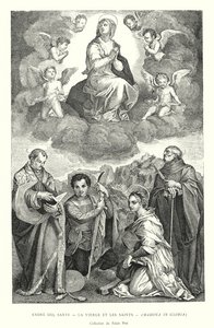 Andre del Sarte, Neitsyt ja pyhät, Madonna Gloriassa, Pitti Palace Collection (kaiverrus) tekijältä Italian School
