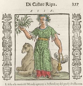 Aasialainen allegoria kamelin kanssa. Kaiverrus Cesare Ripan "" Iconologiasta" (1550 noin 1622) tekijältä Italian School