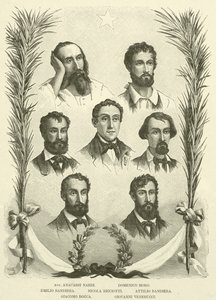 Avv Anacarsi Nardi, Domenico Moro, Emilio Bandiera, Nicola Ricciotti, Attilio Bandiera, Giacomo Rocca, Giovanni Venerucci (kaiverrus) tekijältä Italian School
