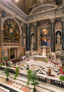 Barokkitide: Sisäkuva Rooman Jeesuksen Pyhän Nimen jesuiittakirkosta (chiesa del Gesu) tekijältä Italian School