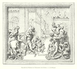 Sabiinien sieppauksen jalustan bareljeifi, J of Bologna (kaiverrus) tekijältä Italian School
