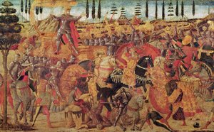 Taistelu Dareioksen (399-330 eKr.) ja Aleksanteri Suuren (356-323 eKr.) välillä (öljy paneelissa) tekijältä Italian School