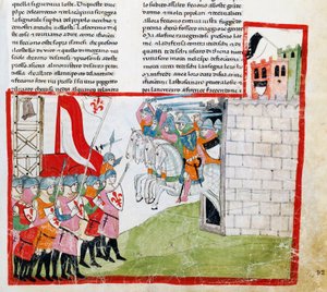 Montapertin taistelu, Pacino di Buonaguidan (noin 1280-ennen 1340) pienoiskuvat Nuova Cronicasta, Giovanni Villani, käsikirjoitus Chigiano L VIII 296 tekijältä Italian School