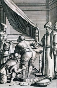 Verenvuoto jaloissa, Prospero Alpinin Medicina Aegyptiorum, julkaistu 1745 tekijältä Italian School