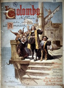 Kirjan kansi Christopher Columbuksesta Amerikan löytämisen 4. satavuotisjuhlaksi tekijältä Italian School