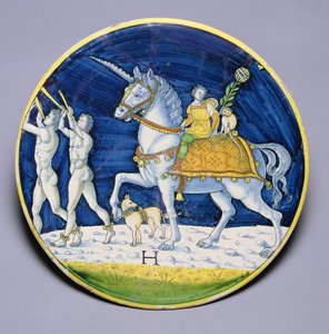 C.86-1927 Caesarin hevosta esittävä ruokalaji Caesarin voitosta, italialaisen Jacopo di Pietro, Caffaggiolosta tekijältä Italian School