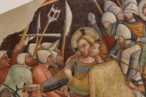 Kristuksen vangitseminen, Pyhän Franciscuksen oikean apsin mestari Montefalcossa, irrotettu fresko, XIV vuosisadan loppu tekijältä Italian School