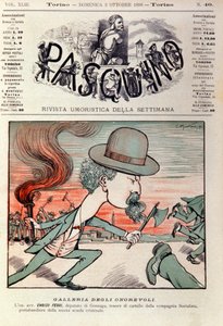 Sarjakuva muotokuva Enrico Ferristä (1856-1929), italialainen kriminologi ja Italian sosialistipuolueen poliitikko. Sarjakuva elokuvassa "" Pasquino" 2. lokakuuta tekijältä Italian School