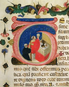 Eukaristian vietto, Pyhän Hieromuksen maallikkokilta Mariegolassa, n. 1400 (mustetta ja kultalehteä perunakalvolla) tekijältä Italian School