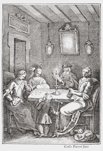 Chiaqlira lukee tarinoita ompelujuhliin, The Pentamerone of Giambattista Basile, 1742 etukansi tekijältä Italian School