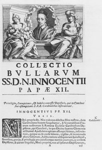 Paavi Innocentius XII:n paavibullojen kokoelma (kaiverrus) tekijältä Italian School