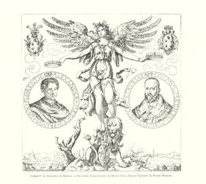 Cosimo I ja Alexander de Medici, faksimile Martin Rotan kaiverruksesta British Museum -vedoksen jälkeen (kaiverrus) tekijältä Italian School