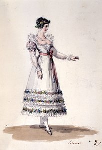 Susannan pukusuunnittelu Wolfgang Amadeus Mozartin "Figaron häistä", n. 1880 (värilitho) tekijältä Italian School