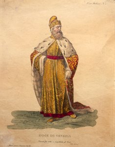 Pukusuunnittelu Venetsian dogille, Gioachino Rossinin Othellosta (käsinvärinen lito) tekijältä Italian School