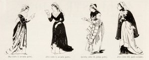Puvut Verdin oopperasta Falstaff, LIllustrazione Italiana, XX, N. 8, 19. helmikuuta 1893 tekijältä Italian School