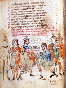 Mathilden Canossan (tai Toscanan kreivitär Mathilden) (1046 - 1115) tuomioistuin Donizonen "" Vita Mathildis" -kirjassa, käsikirjoitus 1200-luvulta. Lucca, Bibl, Governativa. tekijältä Italian School