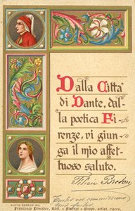 Dante, Beatrice, Jumalallinen komedia (värilitografia) tekijältä Italian School