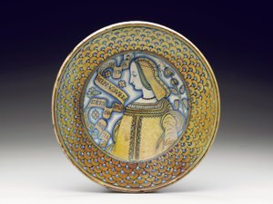 Deruta majolica kiiltävä "Bella Donna" laturi, 1520-30 tekijältä Italian School