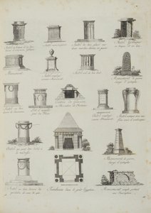 Suunnittelut puutarhakoristeisiin, piirustuskokoelmasta, J.G. Grohmann, julkaistu 1805 tekijältä Italian School