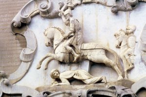 Yksityiskohta portaalista, joka kuvaa kreivi Rogeria (1031-1101) hyökkäämässä muslimia vastaan, 1534 tekijältä Italian School