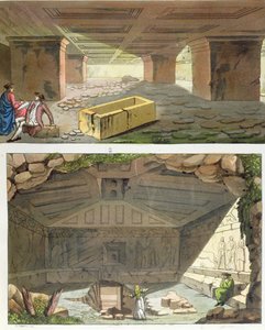 Etruskien hautojen löytö, n. 1820 (värikaiverrus) tekijältä Italian School