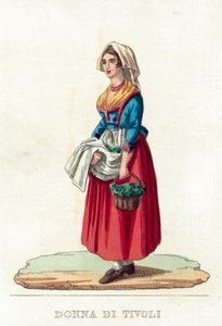 Tivolin nainen (värinen kaiverrus) tekijältä Italian School