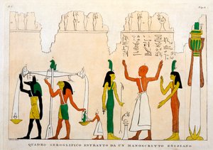 Ote egyptiläisestä hieroglyfikäsikirjoituksesta, kaiverrettu Dominique Vivant, Baron de Denon (1747-1825)