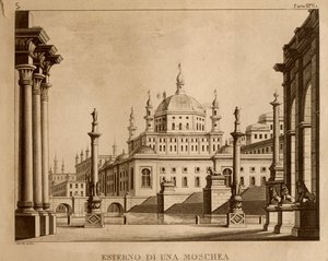 Moskeijan ulkopuoli, Gioachino Rossinin (litho) Lavastus "Ricciardo ja Zoraide" tekijältä Italian School