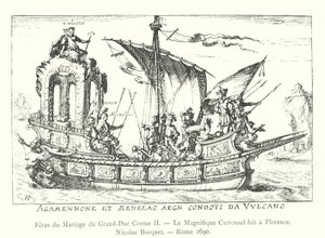 Suurherttua Cosimo II:n hääjuhlat, Firenzessä valmistettu upea karuselli, Nicolas Bocquet, Rooma 1690 (kaiverrus) tekijältä Italian School