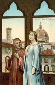 Firenze, Dante ja Beatrice (värilitografia) tekijältä Italian School