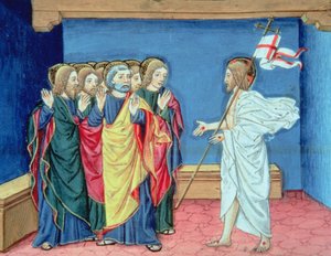 Fol.132va Ylösnoussut Kristus näyttää opetuslapsille kätensä ja haavan kyljessään (vellum) tekijältä Italian School